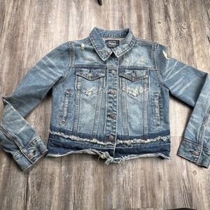 Silver Jeans Women's Medium Sahara Denim Jacket Destressed Medium Wash